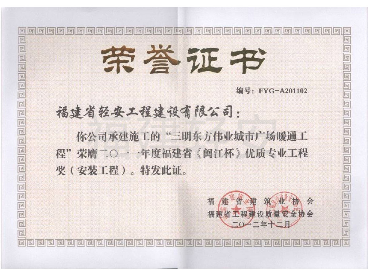 2011 闽江杯优质专业工程奖
